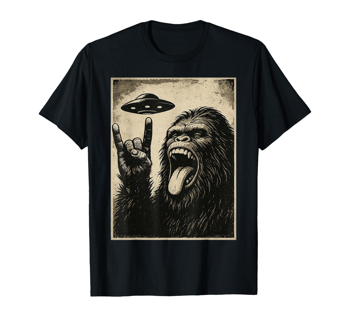 Bigfoot Rock Tongue UFO Selfie Sasquatch Rocker Boy Men Kids T-Shirt