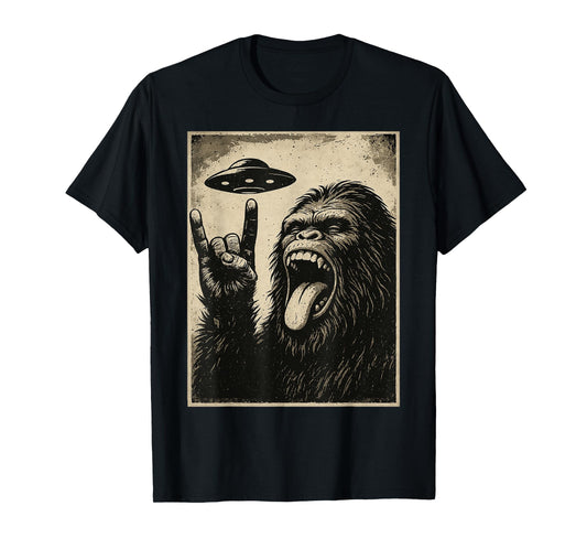 Bigfoot Rock Tongue UFO Selfie Sasquatch Rocker Boy Men Kids T-Shirt
