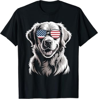 Golden Retriever American Flag Sunglasses Dog Lover T-Shirt