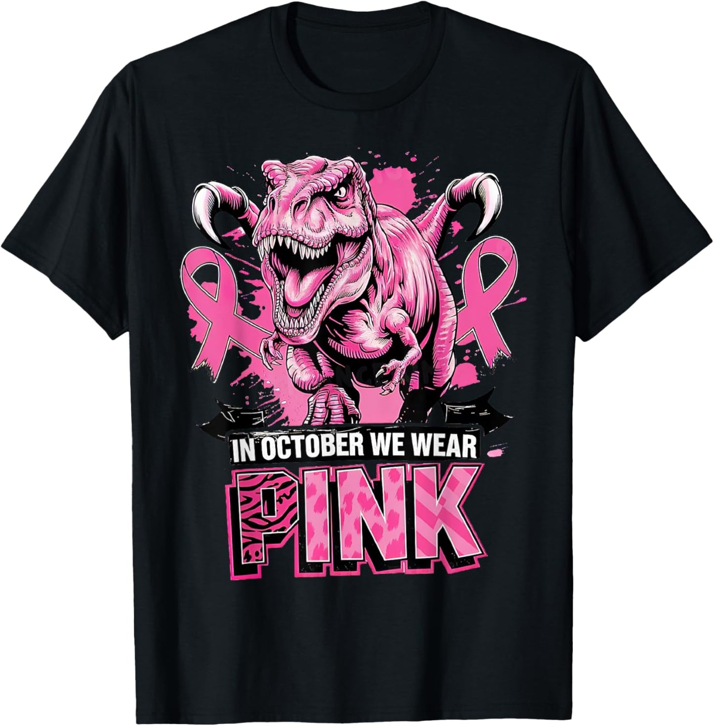Breast Cancer Awareness In October We Wear Pink Dinosaur T-Shirt