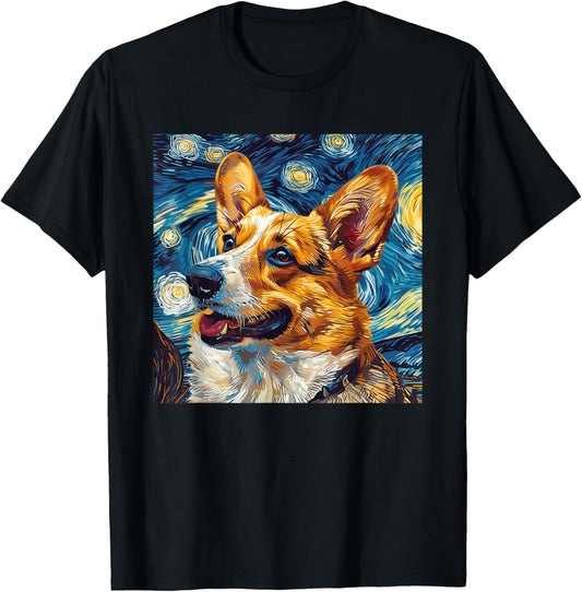 Pembroke Welsh Corgi Dog Van Gogh Style Starry Night T-Shirt