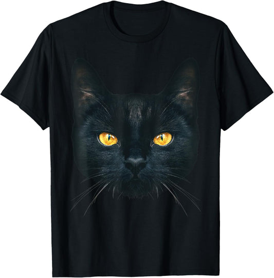 Black Cat Face Yellow Eyes Halloween T-Shirt