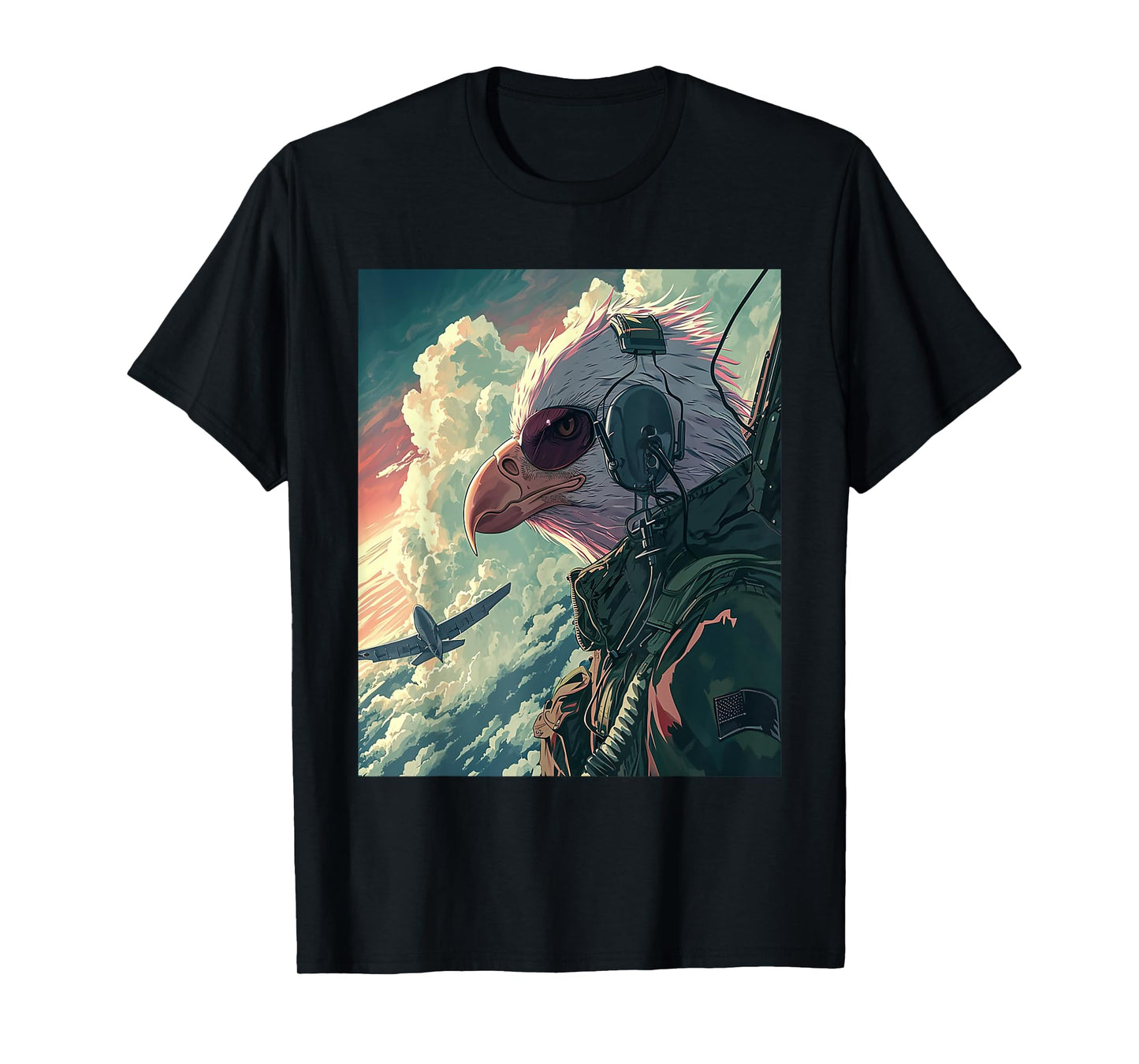 American Bald Eagle Fighter Pilot Patriotic US Military Art T-Shirt