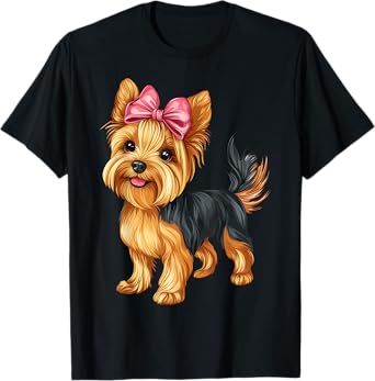 Coquette Bow Yorkshire Terrier Dog Yorkie Mom Girl Pink T-Shirt