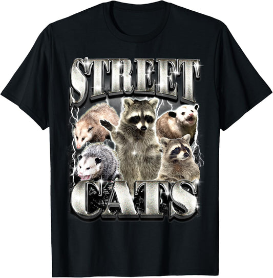 Funny Street Cats Raccoon Possum Vintage Bootleg Rap Style T-Shirt