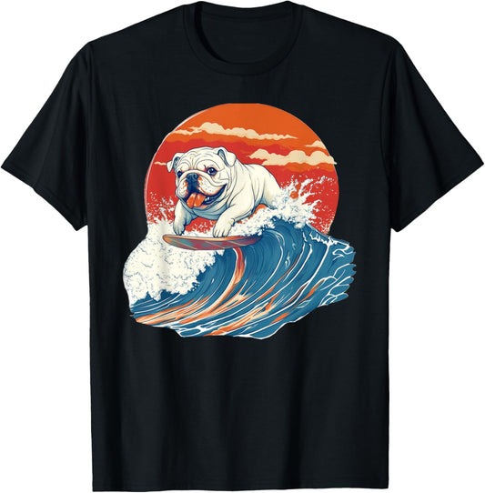 English Bulldog Dog Surfing Surfer T-Shirt