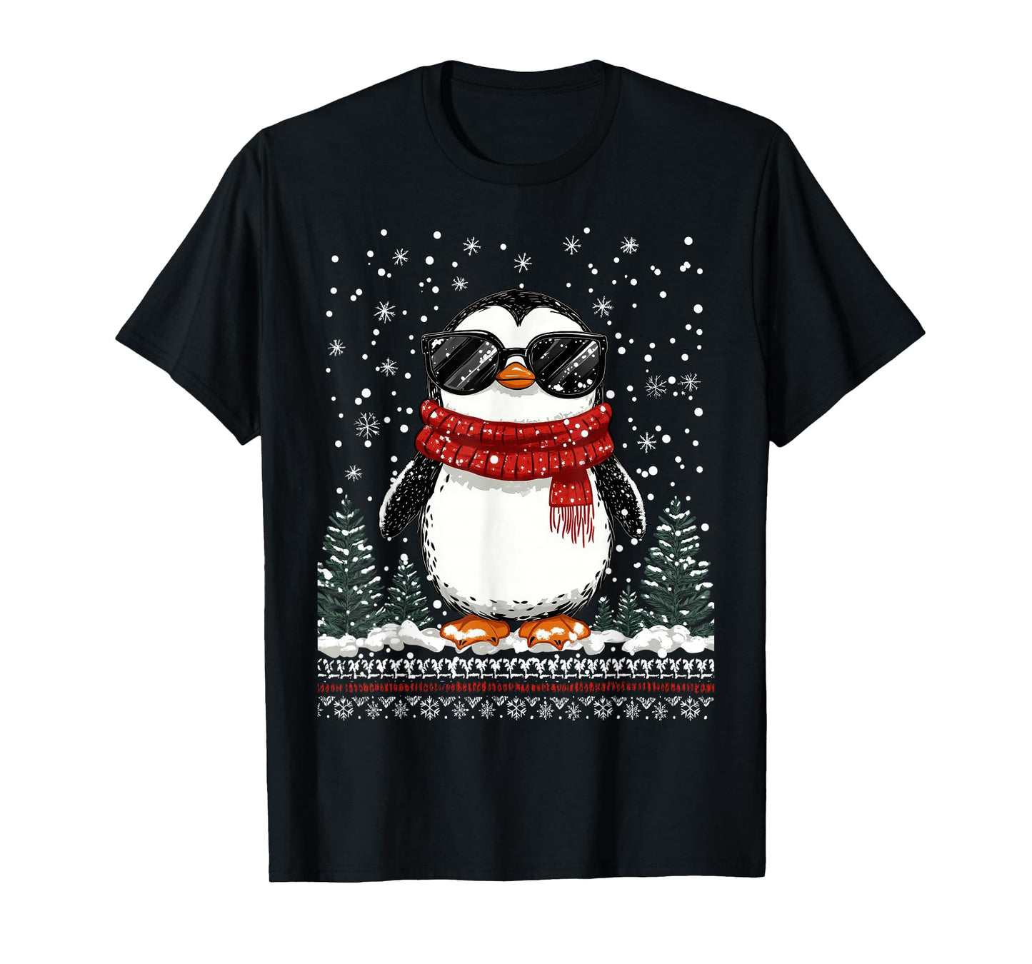 Funny Christmas Penguin With Sunglasses Ugly Christmas T-Shirt