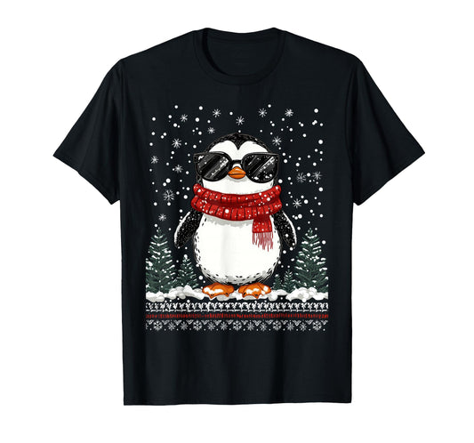 Funny Christmas Penguin With Sunglasses Ugly Christmas T-Shirt