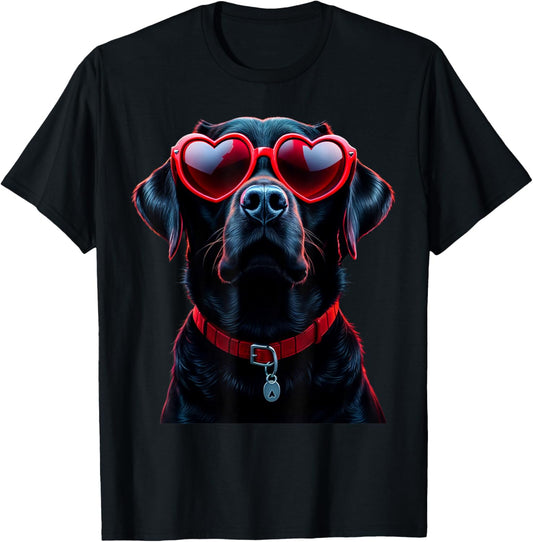 Funny Labrador Retriever Heart Glasses Dog Valentine’s Day T-Shirt
