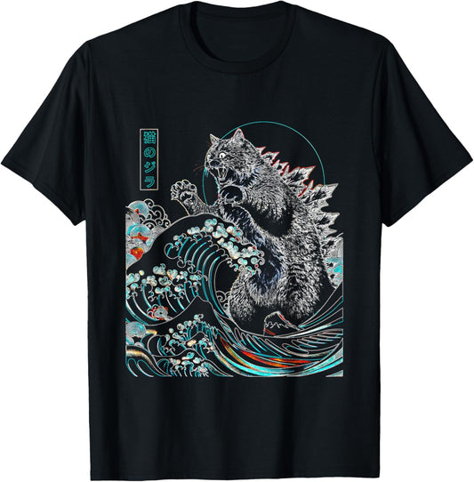 Catzilla Cat Japanese Art Funny Cat Gifts For Men Women Kid T-Shirt