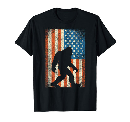 Bigfoot Sasquatch I Believe T-Shirt Patriot American Flag USA T-Shirt