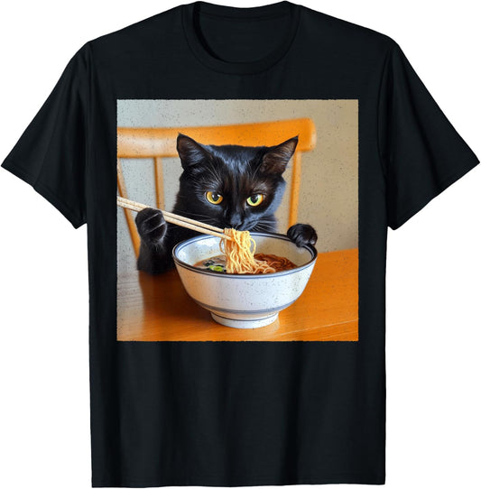 Real Ramen Kitty – Eating Japanese Noodles Funny Black Cat T-Shirt