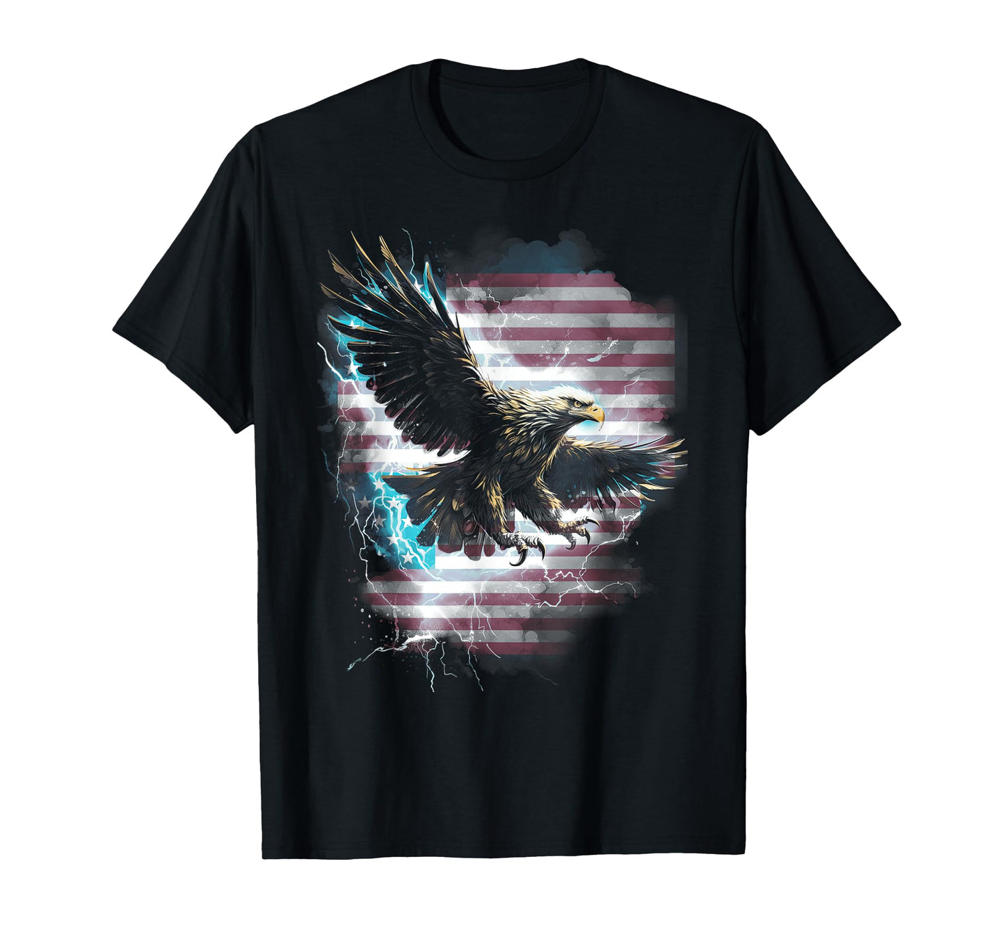 American Bald Eagle Lightning USA Flag Patriotic Freedom T-Shirt