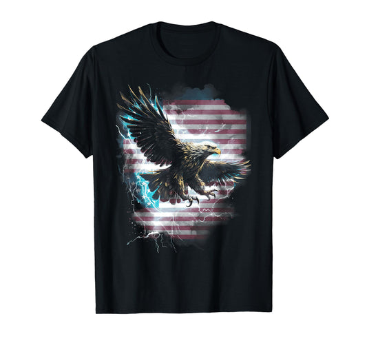 American Bald Eagle Lightning USA Flag Patriotic Freedom T-Shirt