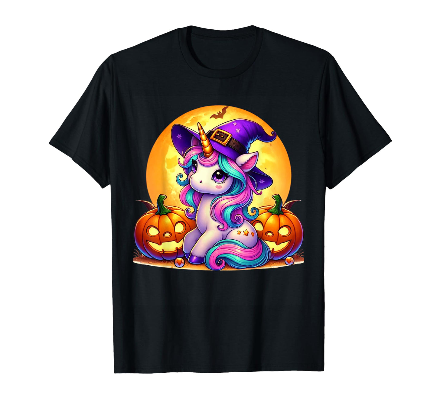 Cute Halloween Unicorn Witch Pumpkin Girls Women School T-Shirt