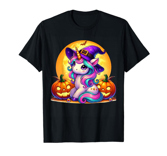 Cute Halloween Unicorn Witch Pumpkin Girls Women School T-Shirt