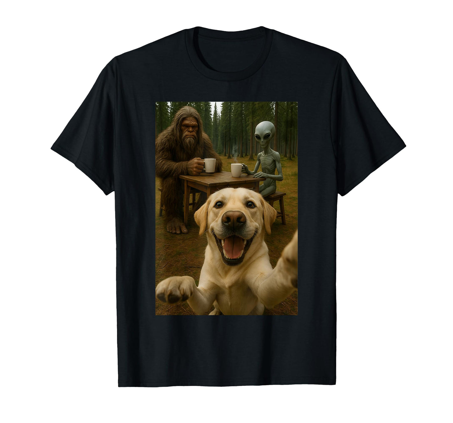 Dog Selfie With Bigfoot Alien Funny T-Shirt