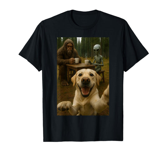 Dog Selfie With Bigfoot Alien Funny T-Shirt