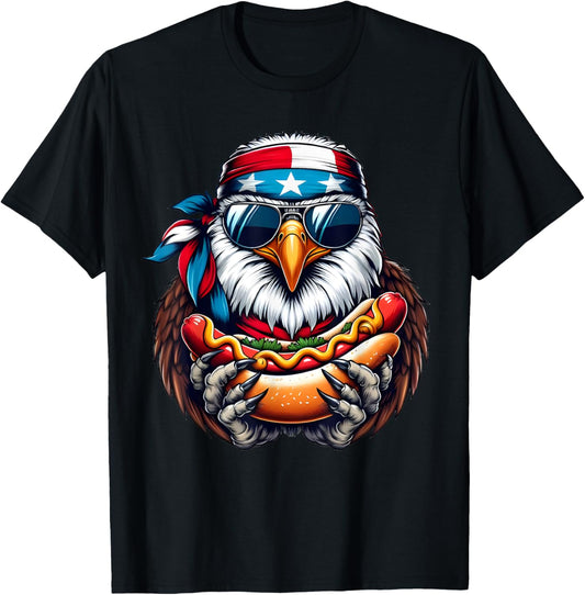Funny Bald Eagle Hotdog American Flag 4th Of July Patriotic T-Shirt