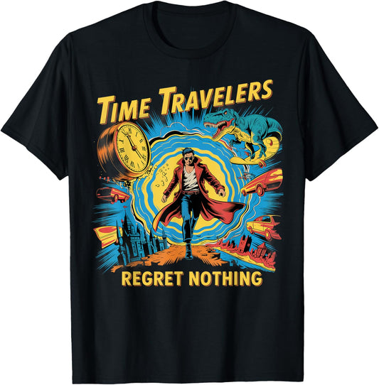 Time Travelers Regret Nothing Adventure Retro Vintage SciFi T-Shirt