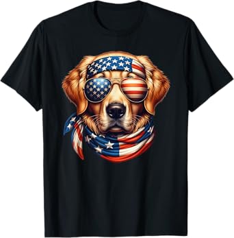 Golden Retriever 4th Of July Merica USA Flag For Dog Lover T-Shirt for Men Women Kids