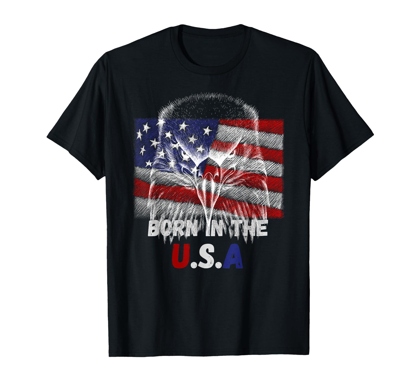 Born In The U.S.A Eagle Silhouette Patriotic Flag Tattoo T-Shirt