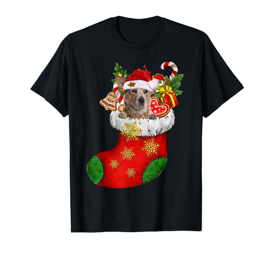 RED Heeler In Sock Christmas Santa Hat Xmas Dog Lover T-Shirt for Men Women