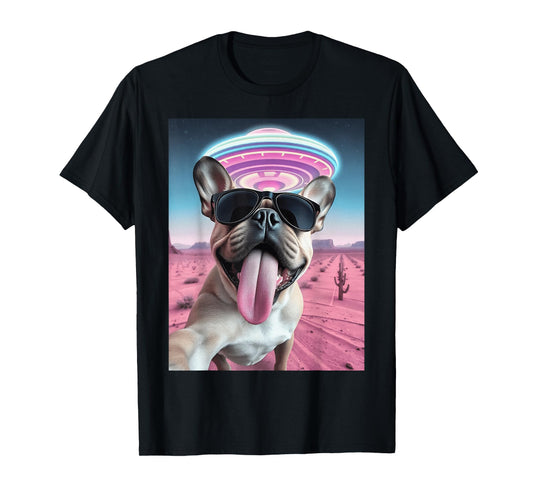French Bulldog UFO Selfie Retro French Bulldog Aliens T-Shirt
