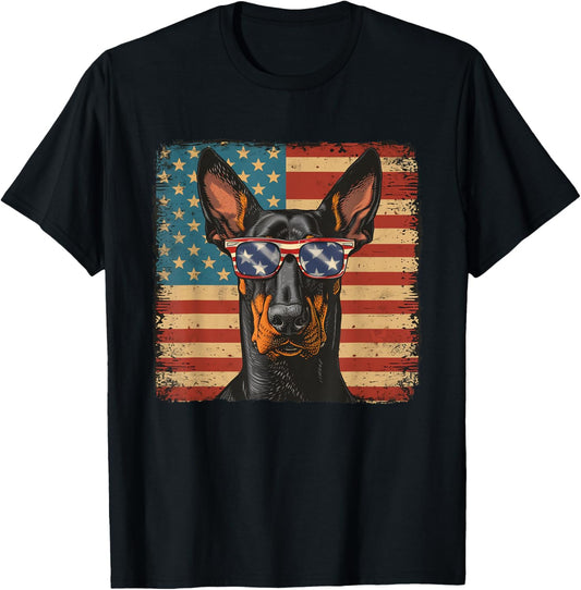 America Flag Doberman Pinscher Dog Shirt Independence Day T-Shirt