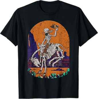 Western Country Cowgirl Cowboy Skeleton Halloween Spooky T-Shirt