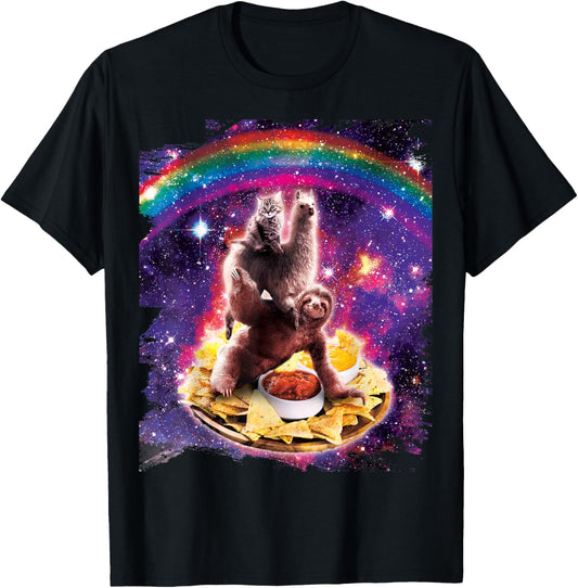 Space Cat Lama Sloth Riding Nachos T-Shirt
