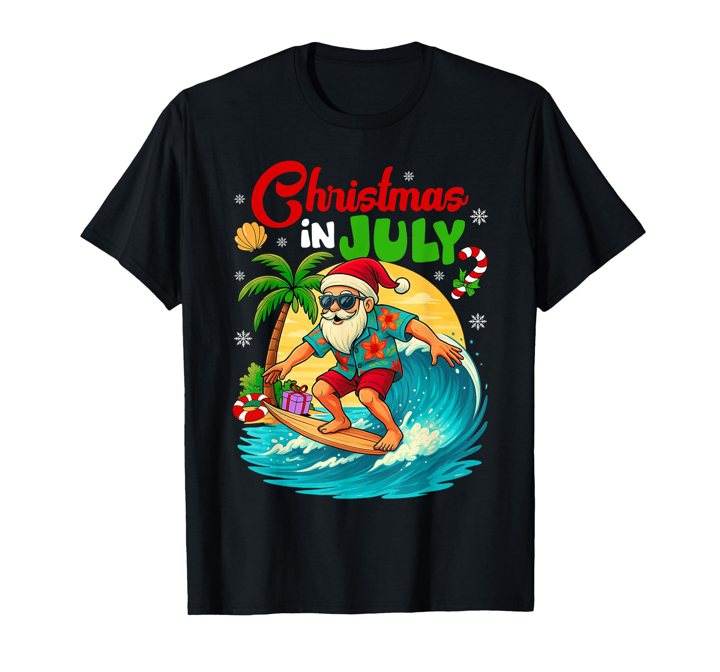 Christmas In July Hawaii Santa Surfing Summer Beach Vacation T-Shirt