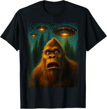 Bigfoot Sasquatch Alien UFO Starry Night Gifts Men Women Kid T-Shirt