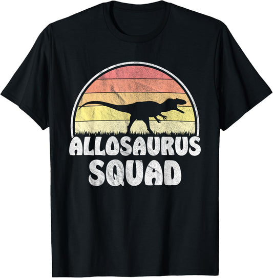 Allosaurus Squad - Retro Sunset Dinosaur T-Shirt