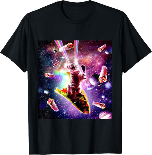 Space Cat Laser Eyes Burrito Taco Rainbow Galaxy Meme Gift T-Shirt