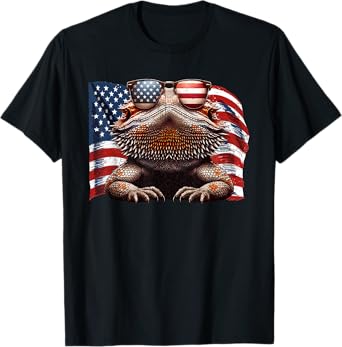 Bearded Dragon Reptiles Lovers American Flag Sunglasses Pets T-Shirt