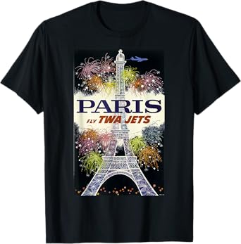 Paris Fly TWA Jets Vintage Retro Poster Print TShirt T-Shirt
