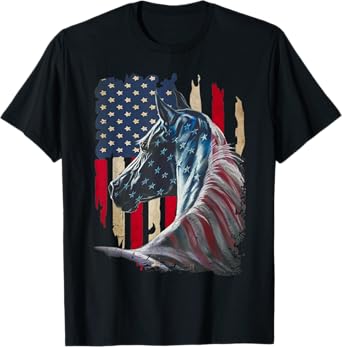Horses America Flag 4th of July Independence day Women Men T-Shirt
