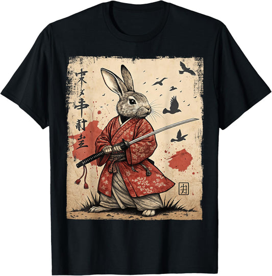 Samurai Rabbit Japanese Art Funny Anime Graphic T-Shirt