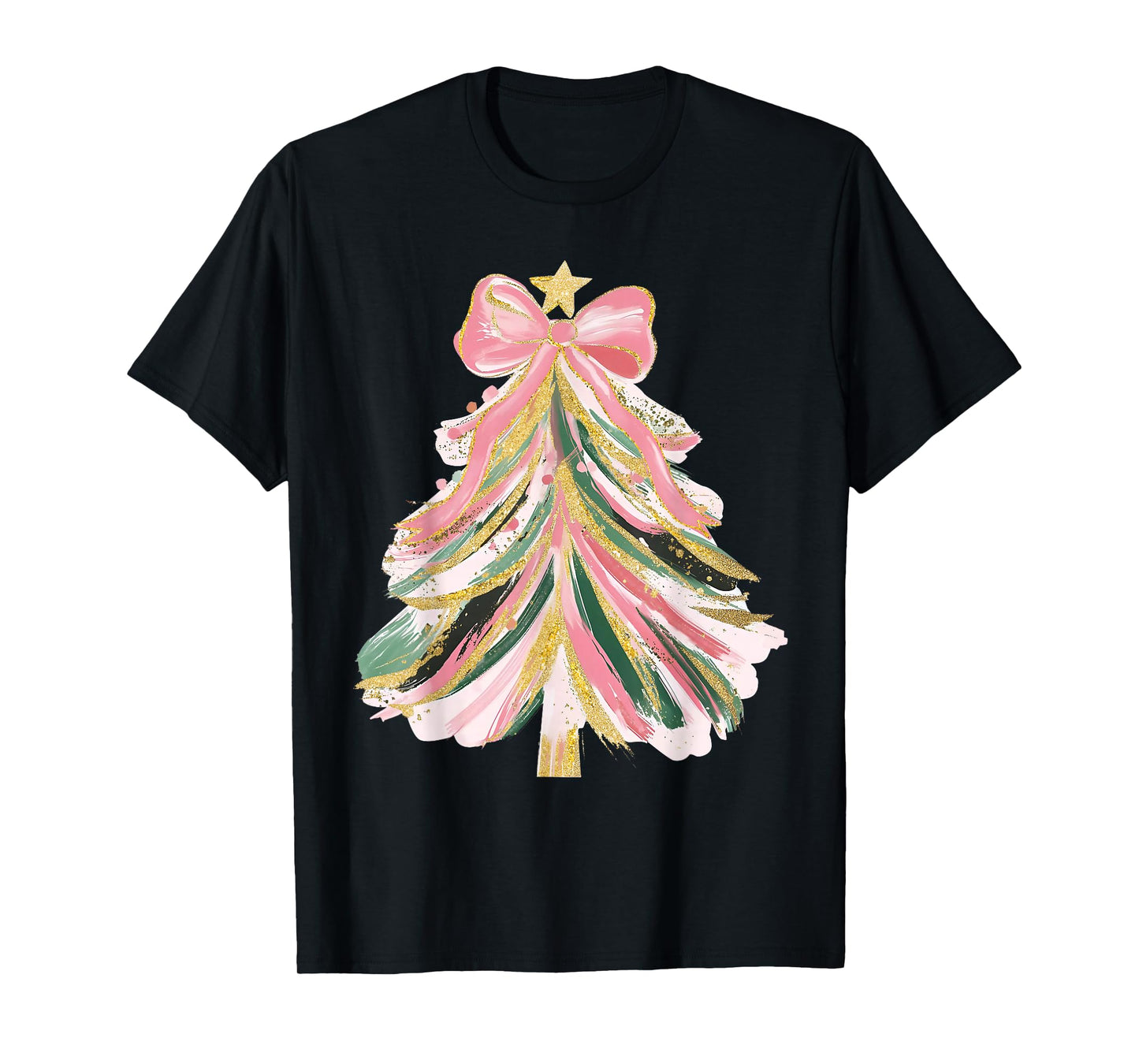 Coquette Bow Christmas Xmas Tree Family Matching Holiday T-Shirt