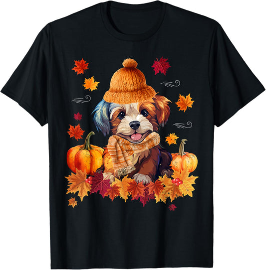 Shih Tzu Hello Autumn Leaf Fall For Dog Lover Beanie Scarf T-Shirt