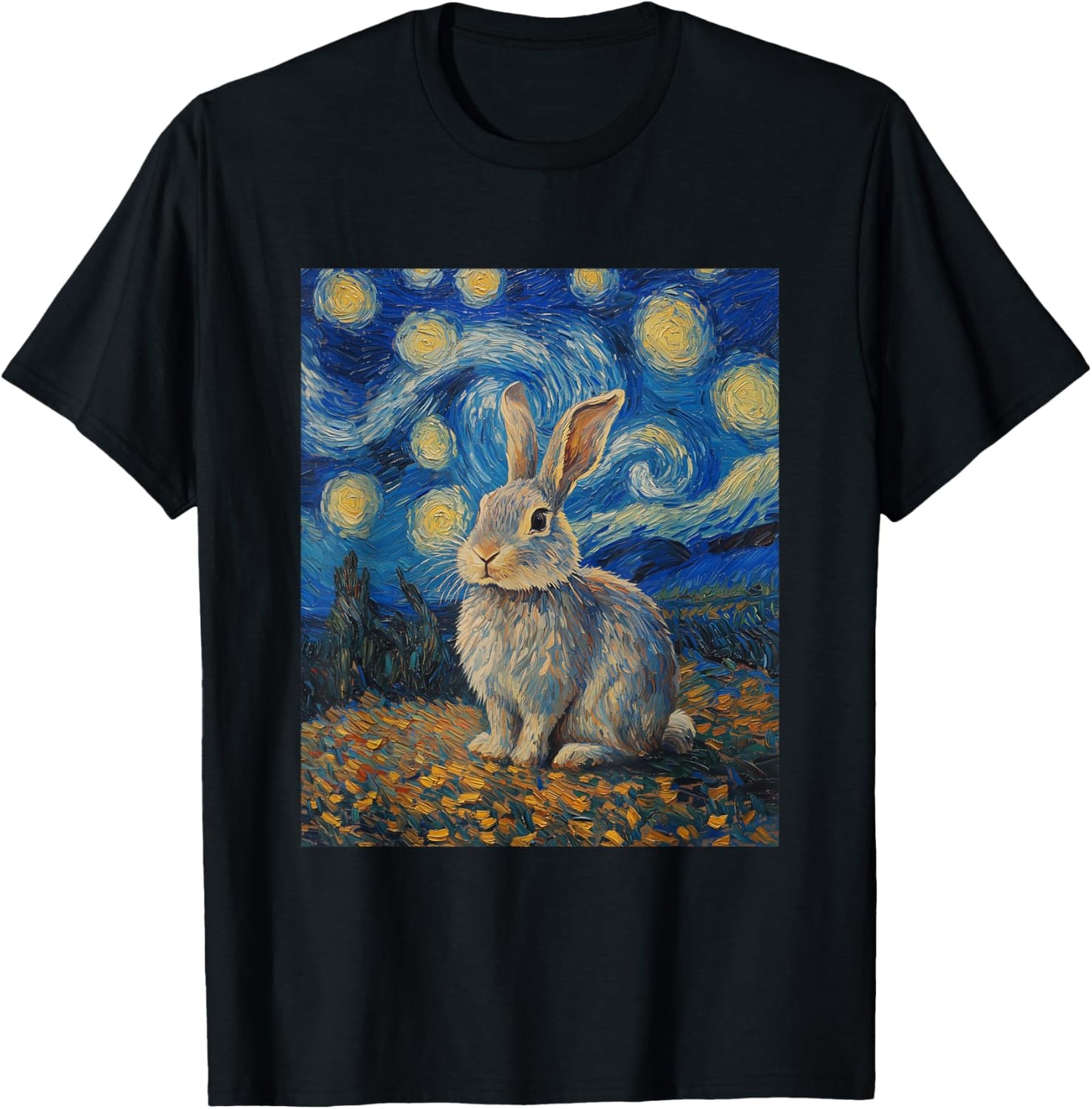 Cute Bunny Rabbit - Van Gogh Style - Starry Night T-Shirt