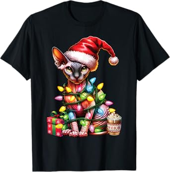 Pet Animal Lovers Cute Sphynx cat Reindeer Antlers Christmas T-Shirt for Men Women Kids
