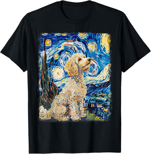 Poodle Dog Starry Night Painting T-Shirt