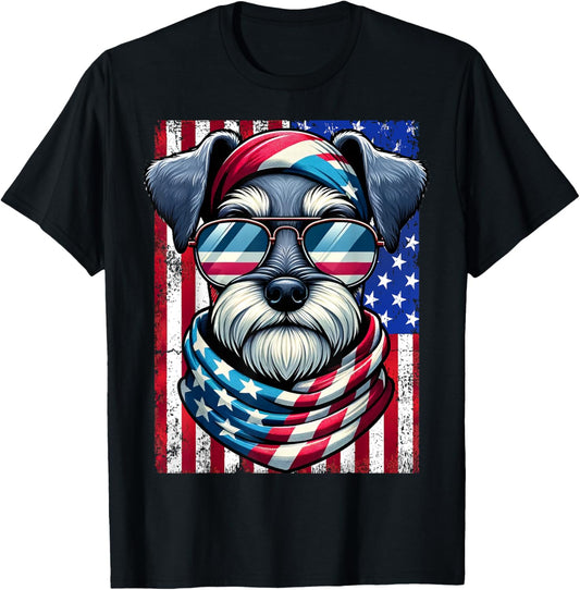 Miniature Schnauzer Dog American Flag 4th of July Patriotic T-Shirt