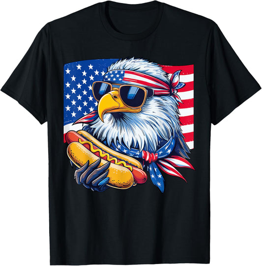 Funny Bald Eagle Hotdog American Flag 4th Of July Patriotic T-Shirt