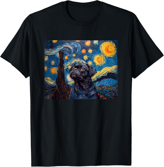 Funny Starry Night Black Pug Lover T-Shirt
