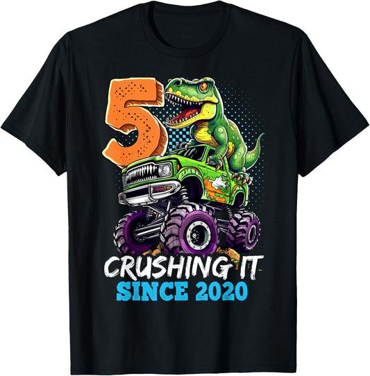 5th Birthday Monster Truck Dinosaur Party Boys Rawr I'm 5 T-Shirt