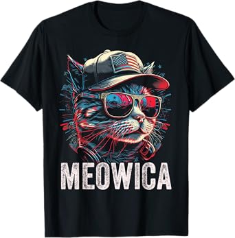 Meowica 4th of July Cat American Flag America USA Funny T-Shirt