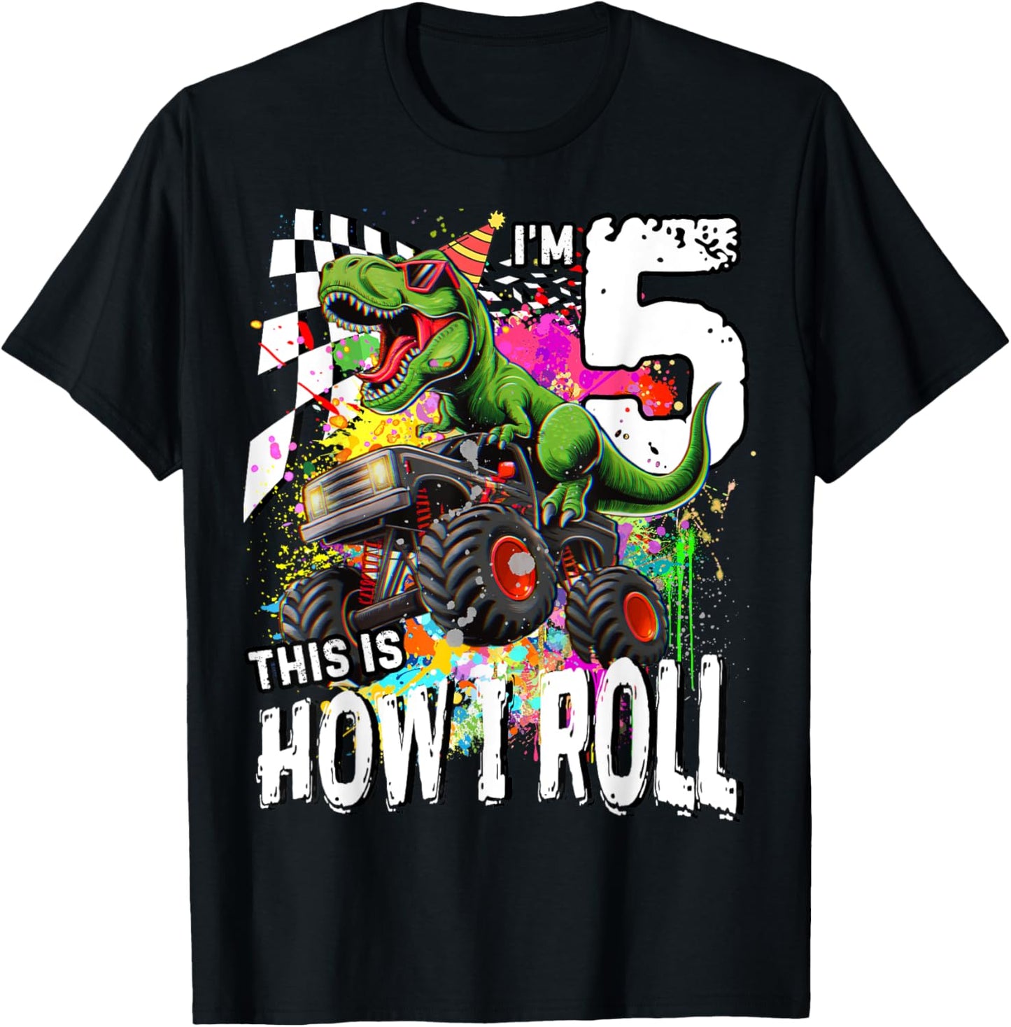 Birthday Monster Truck Dinosaur 5th years old Monster Truck T-Shirt
